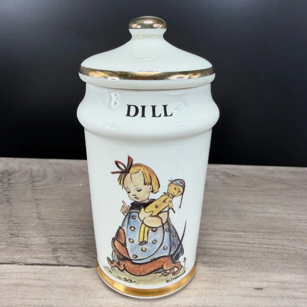 M.J. Hummel Dill Spice Jar 1987 Danbury Mint Porcelain Gold Trim Made in Japan